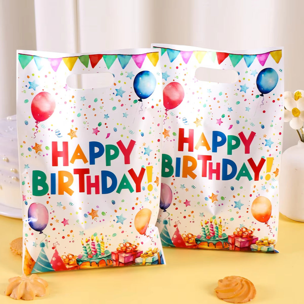 Happy Birthday Gift Bags Colorful Party Favor Bags Plastic Tote Bags