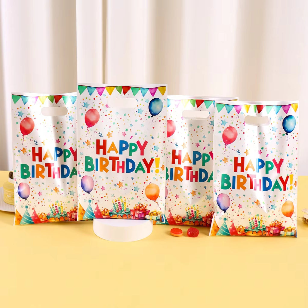 Happy Birthday Gift Bags Colorful Party Favor Bags Plastic Tote Bags