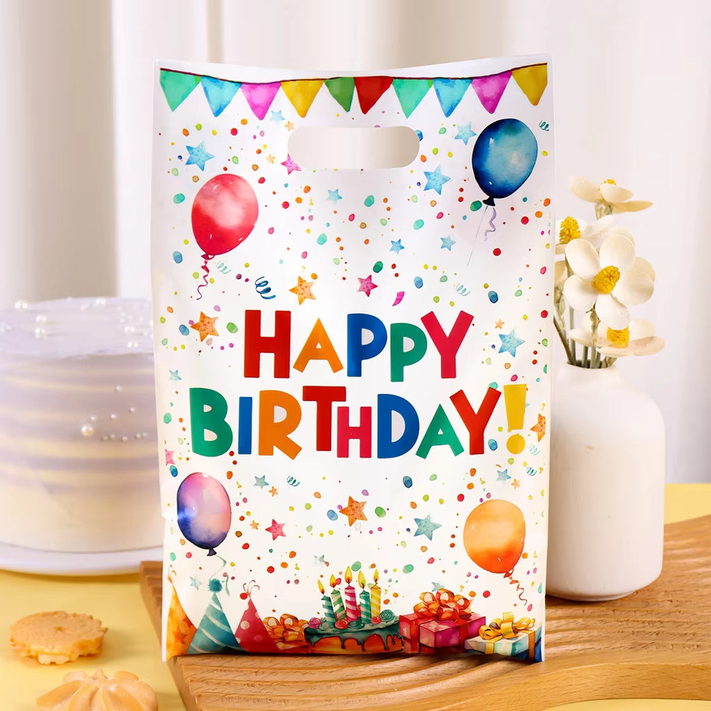 Happy Birthday Gift Bags Colorful Party Favor Bags Plastic Tote Bags